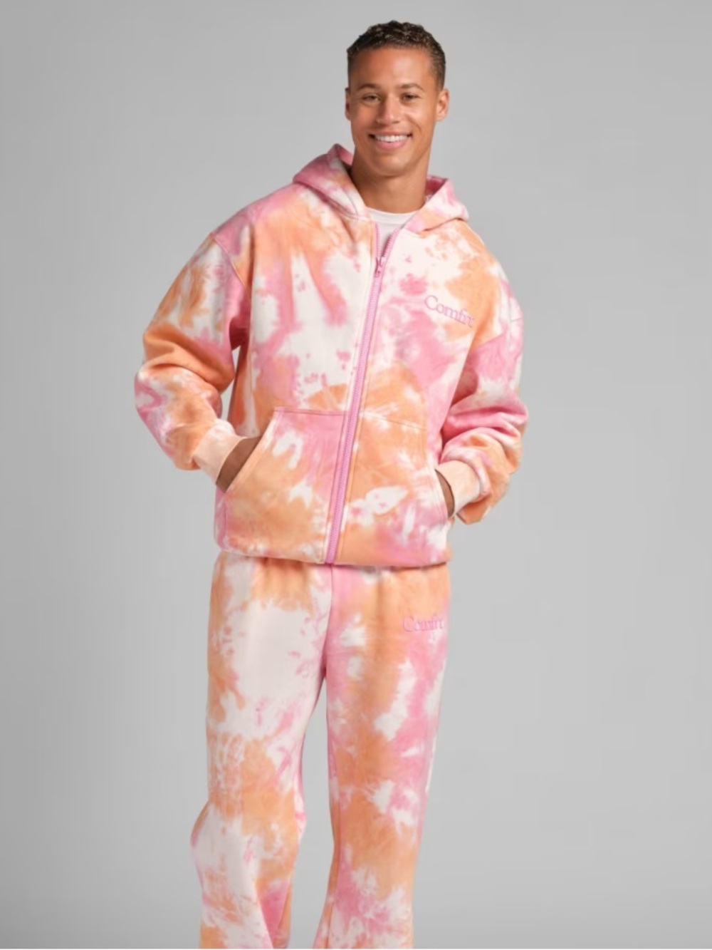 Comfrt Minimalist Zip Hoodie Unisex Oversized Tie Dye Limited Sunset - Picture 2 of 3